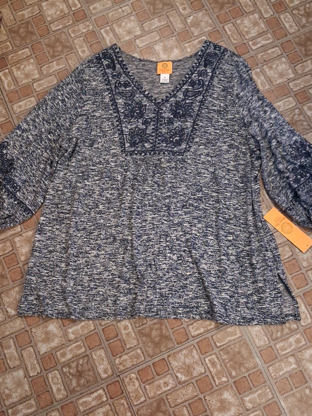 Ruby Rd. Blue & White Embroidered V-Neck Tunic Size 1xlarge